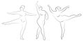 Collection. Silhouette of a cute lady, she is dancing ballet. Woman is overweight. The girl is plump and slim. Woman is ballerina