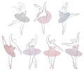 Collection. Silhouette of a cute lady, she is dancing ballet. Woman is overweight. The girl is plump and slim. Woman is ballerina