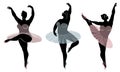 Collection. Silhouette of a cute lady, she is dancing ballet. Woman is overweight. The girl is plump and slim. Woman is ballerina