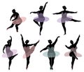 Collection. Silhouette of a cute lady, she is dancing ballet. Woman is overweight. The girl is plump and slim. Woman is ballerina