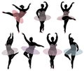 Collection. Silhouette of a cute lady, she is dancing ballet. Woman is overweight. The girl is plump and slim. Woman is ballerina