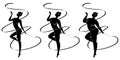 Collection. Silhouette of a cute lady, she is engaged in rhythmic gymnastics with a ribbon. The woman is overweight and slender