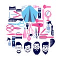 Collection silhouette of Haircutting tools and barbershop objects for Beauty salon