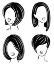 Collection. Silhouette of a head of a sweet lady. A girl shows a hairstyle of a woman on long, medium and short hair. Suitable for Royalty Free Stock Photo