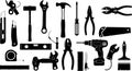 Collection of Silhouetted Hand Tools and Power Tools Royalty Free Stock Photo