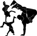 Collection silhouettes breakdancer on a white background