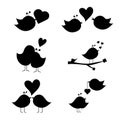 Collection of silhouettes of cartoon birds in love. Valentine\'s Day