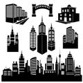 Collection of silhouettes of city images.