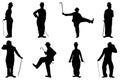 Collection silhouettes of clown. Vector collection of clown silhouettes. Clown silhouette set. Royalty Free Stock Photo