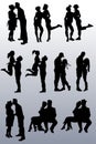 Collection of silhouettes of couples of people