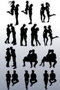 Collection of silhouettes of couples of people