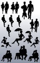Collection of silhouettes of couples of people