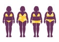 Collection of silhouettes of fat woman in bathing suits ,Vector illustrations