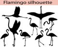 Collection of silhouettes of flamingo birds