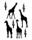 Collection silhouettes of giraffe. Tropical African animals. Vector illustration. Isolated hand drawings on white Royalty Free Stock Photo