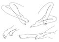 Collection. Silhouettes of the legs of a girl in a modern one line style. Continuous lady line drawing, aesthetic outline for home Royalty Free Stock Photo