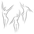 Collection. Silhouettes of lovely ladies. Beautiful girls in different poses. The figures of women are naked, feminine and slender