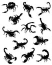 A collection of silhouettes of scorpions