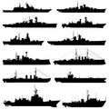 Collection silhouettes of ships. Ships silhouettes. Set of ships. Bundle ships. Royalty Free Stock Photo