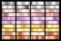 Collection of silver, chrome, gold, rose gold. bronze metallic and ultraviolet gradient. Vector illustration