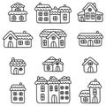 A collection of simple and cute linear houses. Doodle art illustration. Set of flat elements for the design of Royalty Free Stock Photo