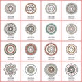 Collection of 16 simple mandalas. Round ornament pattern set.