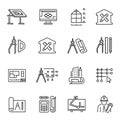 Collection of simple monochrome architectural planning icon vector construction design engineering