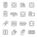 Collection of simple monochrome contour plug socket line icon energy connection electricity device
