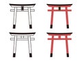 Collection of simple torii icons. monochrome and color