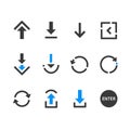 Set of Flat Design Upload, Download, and Navigation Icons Royalty Free Stock Photo