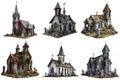 A Collection of Six Abandoned and Decaying Churches in a Graveyard Setting Royalty Free Stock Photo