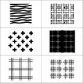 A collection of six black and white abstract patterns arranged in a grid on a white background Royalty Free Stock Photo