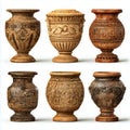 Collection of six decorative ancient style ceramic vases Royalty Free Stock Photo