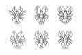 Set of Six Black and White Lobster Illustrations Royalty Free Stock Photo