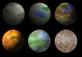 Collection of six fantasy alien planets Royalty Free Stock Photo