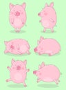 Collection of six funny pigs on a green background. Vector illustration for New Year, Christmas, prints, invitation, flyers, cards Royalty Free Stock Photo