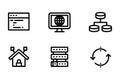 Collection of six outline icons for web development and data management vector illustration Royalty Free Stock Photo