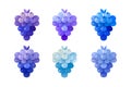 Set of six vibrant grape clusters made from balloons in various shades of blue and purple isolated on white background Royalty Free Stock Photo