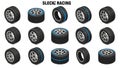 A collection of sleek racing tires with blue accents on a white background Royalty Free Stock Photo