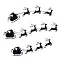 Collection sleigh with bag of gifts and reindeers, sled of Santa Claus. Christmas element with cute deers. Royalty Free Stock Photo