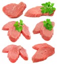 Collection of sliced meat with green parsley leafs Royalty Free Stock Photo