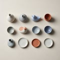 And plates in muted tones of white gray and terracotta complete the Royalty Free Stock Photo