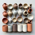 Collection of small, handcrafted ceramic vessels is arranged in a Royalty Free Stock Photo