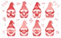 Collection of small paunchy dwarfs in pink, red clothes and hats who hold hearts and letters LOVE in their hands. Cute
