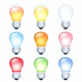 A collection of smart light bulbs with various colors. vector Royalty Free Stock Photo