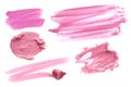 Collection of smudged lipsticks isolated on white.