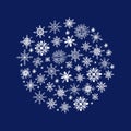 Collection snowflakes on blue background. Hand drawn doodle. Vector illustration. Isolated winter weather elements for