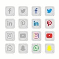 Collection of Social Media Buttons Designed in Neumorphic Style Flat Vector