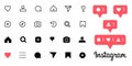 Collection of social media icons inspired by Instagram: likes comments follows search, home, profile, camera, stories, direct