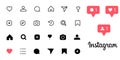 Collection of social media icons inspired by Instagram: likes, comments follows search, home, profile, camera, stories, direct